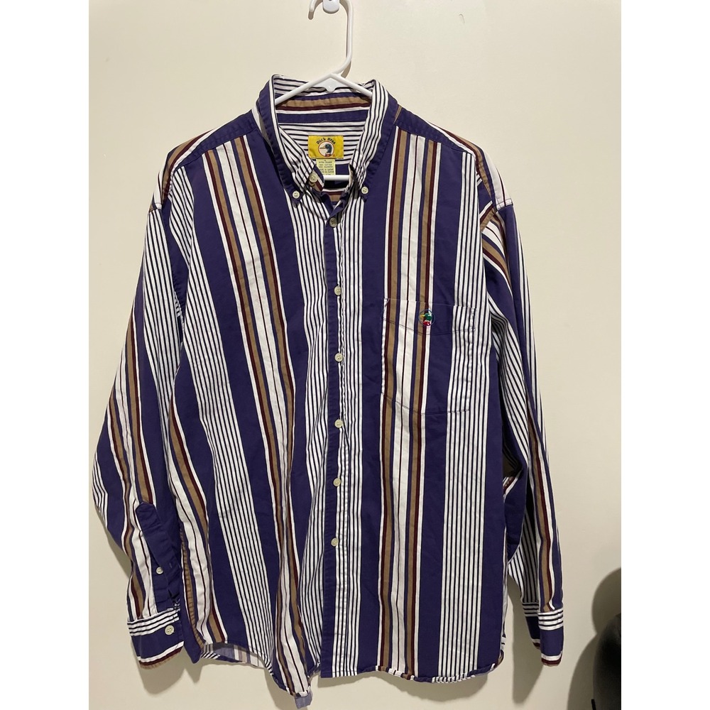 Duck Head Mens XL Striped Button Down Shirt Purple Tan Long Sleeve Cotton Logo